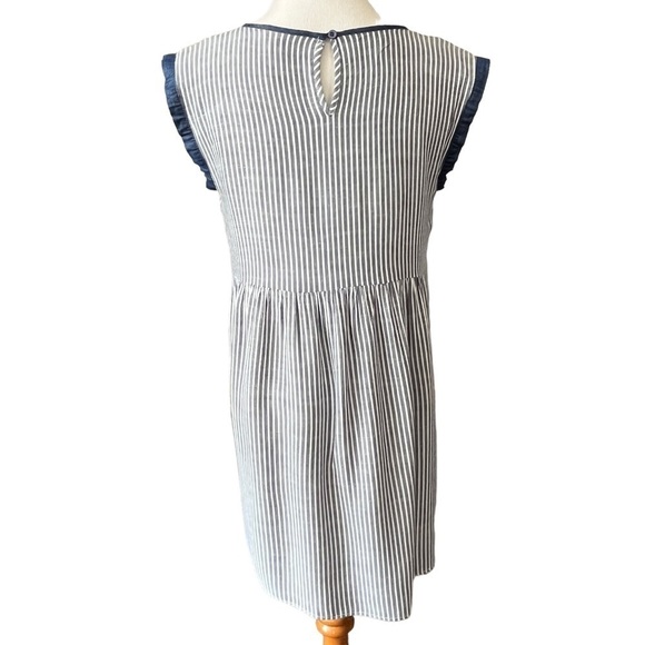 Andree by Unit Floral Embroidered Blue & White Striped Shrift Dress Size Medium - Picture 6 of 12